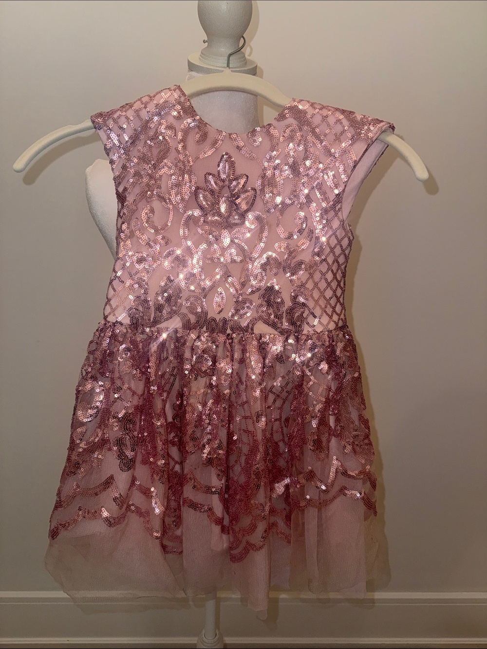 Girls' Rose Pink Sequin Floral Formal Dress